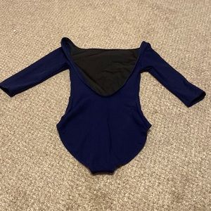 Adult Navy Blue Boatneck Open-Back, Quarter Sleeve Leotard
